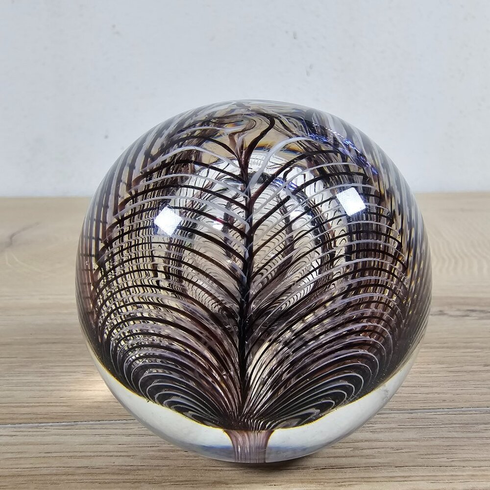 Glass Paperweight Abstract Swirls Black White Clear Round Decorative 2.5" - Picture 5 of 8